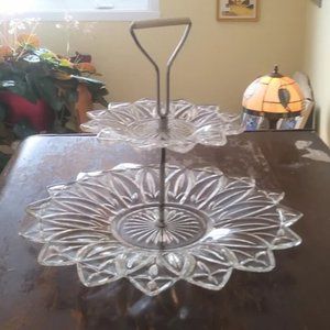 Federal Glass Co. Depression Glass 2 Tiered Service Tray, Petal Clear Pattern